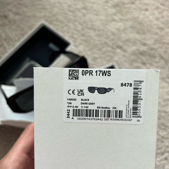 Prada SPR 17W 1AB5S0 Black Plastic Rectangle Sunglasses Dark Grey Lens - Picture 11 of 12